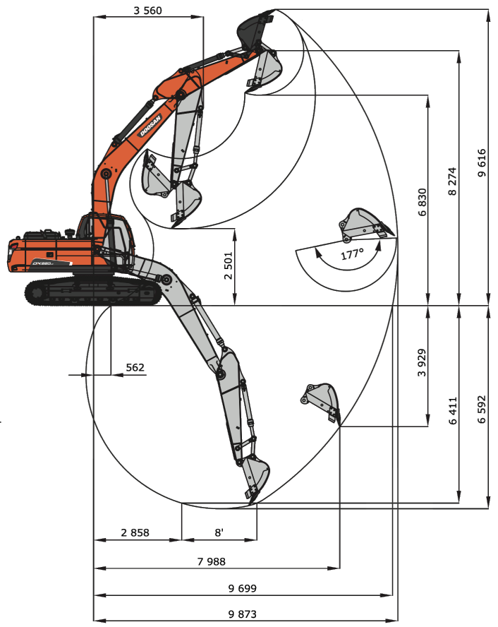 Схема Гусеничный экскаватор Develon (Doosan) DX220LCA-2M